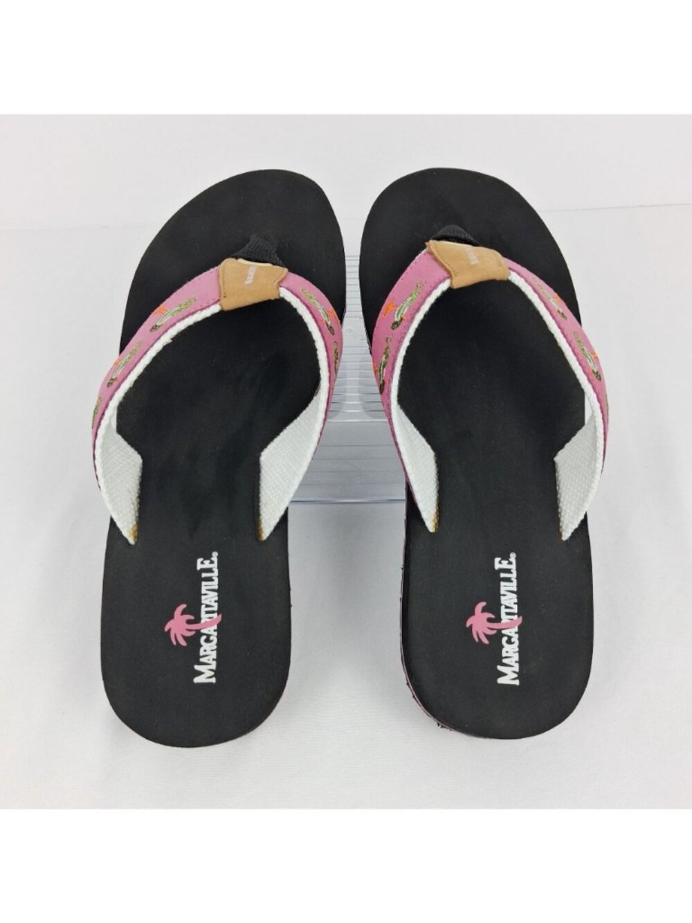 Margaritaville "Rita Time" Pink Flip Flops w/ Tropical Drink Embroidery Women's - Picture 2 of 8